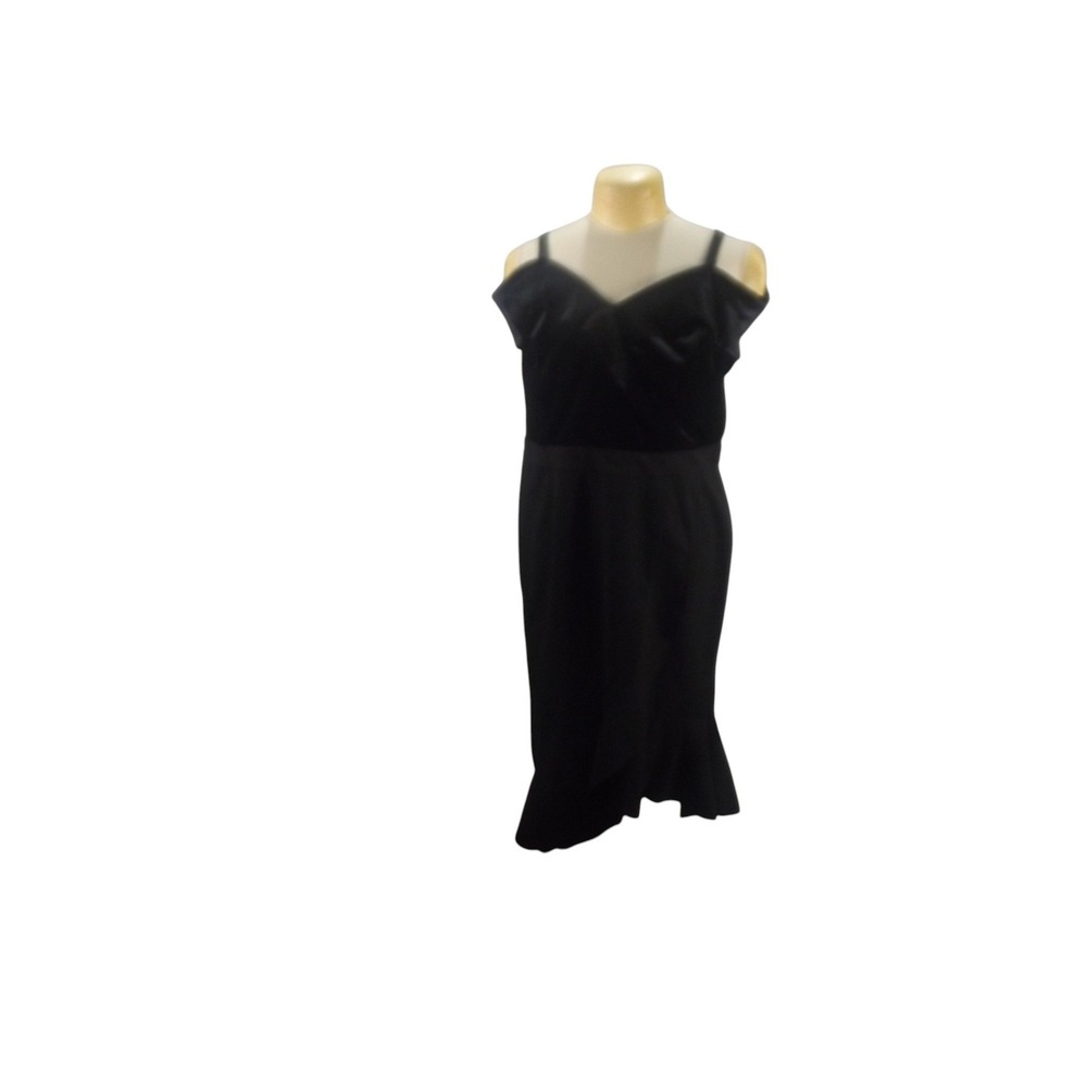 Addison Evenings Black Velvet Bodice Midi Dress 14W Mermaid Holiday Formal Party